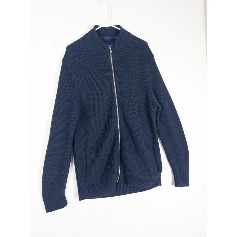 Tommy Bahama Sweater Mens L‎ Blue Knit Heavyweght Fisherman Full Zip Heavyweight